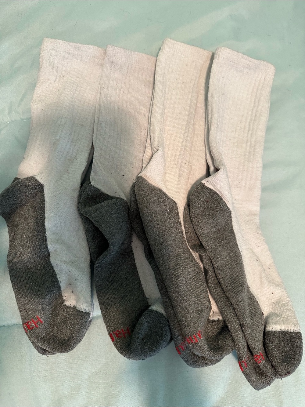 Hanes Crew Socks White with Gray Reinforced Heel & Toe